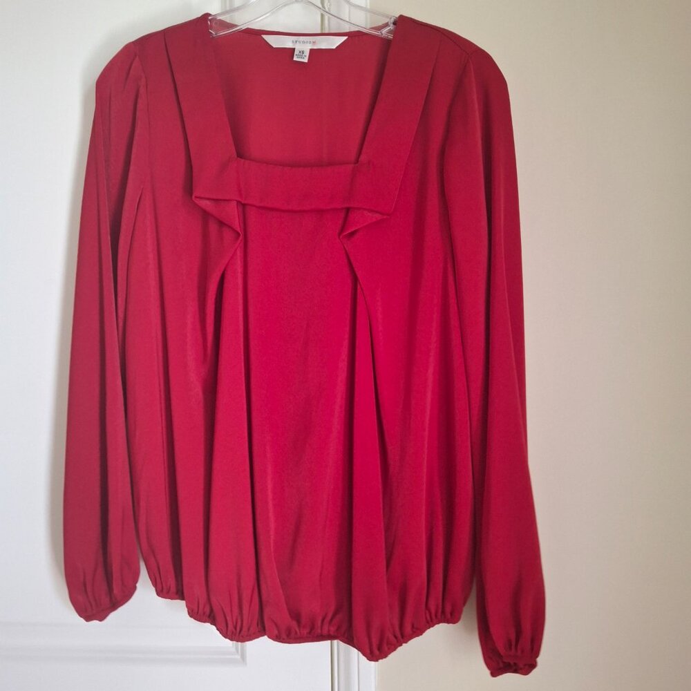 Studio M Red Square Neck Long Sleeve Blouse - Size Xs View 3
